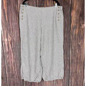 J Jill Love Linen Striped Wide Leg Capris Crop Pull On Pants Brown White Large T